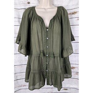 SOLD>>>>J Jill Olive Green Gauze Tiered Top